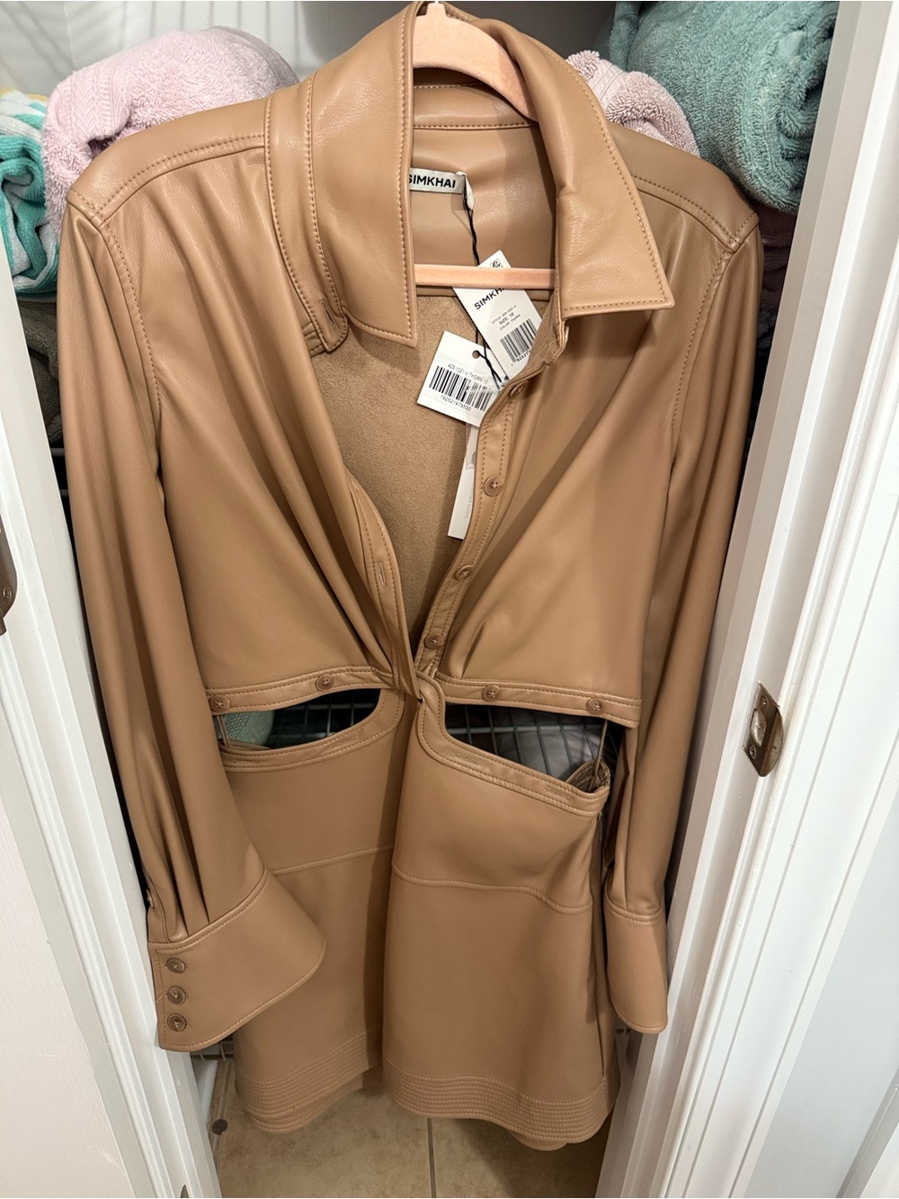 NWT SIMKHAI 423-1021-V Faux Leather Cutout Midi Dress